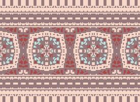 Cross Stitch Border. Embroidery Cross Stitch. Ethnic Patterns. Geometric Ethnic Indian pattern. Native Ethnic pattern.Texture Textile Fabric Clothing Knitwear print. Pixel Horizontal Seamless Vector. vector