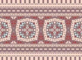 Cross Stitch Border. Embroidery Cross Stitch. Ethnic Patterns. Geometric Ethnic Indian pattern. Native Ethnic pattern.Texture Textile Fabric Clothing Knitwear print. Pixel Horizontal Seamless Vector. vector