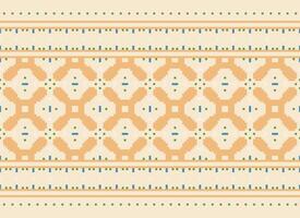 Cross Stitch Border. Embroidery Cross Stitch. Ethnic Patterns. Geometric Ethnic Indian pattern. Native Ethnic pattern.Texture Textile Fabric Clothing Knitwear print. Pixel Horizontal Seamless Vector. vector