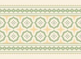 A Floral pixel art pattern on grey background.geometric ethnic oriental embroidery vector illustration. pixel style, abstract background, cross stitch.design for texture, fabric, cloth, scarf, print