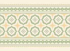 A Floral pixel art pattern on grey background.geometric ethnic oriental embroidery vector illustration. pixel style, abstract background, cross stitch.design for texture, fabric, cloth, scarf, print