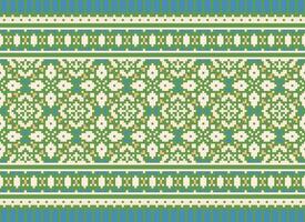 Cross Stitch Border. Embroidery Cross Stitch. Ethnic Patterns. Geometric Ethnic Indian pattern. Native Ethnic pattern.Texture Textile Fabric Clothing Knitwear print. Pixel Horizontal Seamless Vector. vector
