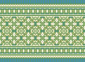 Cross Stitch Border. Embroidery Cross Stitch. Ethnic Patterns. Geometric Ethnic Indian pattern. Native Ethnic pattern.Texture Textile Fabric Clothing Knitwear print. Pixel Horizontal Seamless Vector. vector