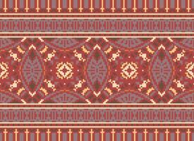 Cross Stitch Embroidery. Ethnic Patterns. Native Style. Traditional Design for texture, textile, fabric, clothing, Knitwear, print. Geometric Pixel Horizontal Seamless Vector. vector