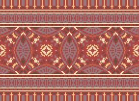 Cross Stitch Embroidery. Ethnic Patterns. Native Style. Traditional Design for texture, textile, fabric, clothing, Knitwear, print. Geometric Pixel Horizontal Seamless Vector. vector