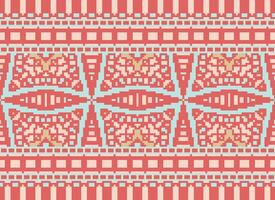 Cross Stitch Border. Embroidery Cross Stitch. Ethnic Patterns. Geometric Ethnic Indian pattern. Native Ethnic pattern.Texture Textile Fabric Clothing Knitwear print. Pixel Horizontal Seamless Vector. vector