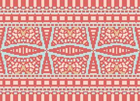 Cross Stitch Border. Embroidery Cross Stitch. Ethnic Patterns. Geometric Ethnic Indian pattern. Native Ethnic pattern.Texture Textile Fabric Clothing Knitwear print. Pixel Horizontal Seamless Vector. vector