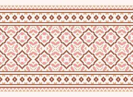 A Floral pixel art pattern on grey background.geometric ethnic oriental embroidery vector illustration. pixel style, abstract background, cross stitch.design for texture, fabric, cloth, scarf, print