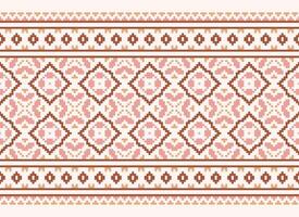 A Floral pixel art pattern on grey background.geometric ethnic oriental embroidery vector illustration. pixel style, abstract background, cross stitch.design for texture, fabric, cloth, scarf, print