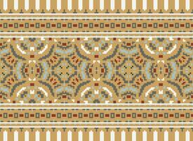 Cross Stitch pattern with Floral Designs. Traditional cross stitch needlework. Geometric Ethnic pattern, Embroidery, Textile ornamentation, fabric, Hand stitched pattern, Cultural stitching pixel art. vector