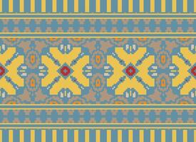 Pixel Ethnic pattern vector background. seamless pattern traditional, Design for background, wallpaper, Batik, fabric, carpet, clothing, wrapping, and textile.ethnic pattern Vector illustration.