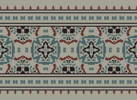 Pixel Ethnic pattern vector background. seamless pattern traditional, Design for background, wallpaper, Batik, fabric, carpet, clothing, wrapping, and textile.ethnic pattern Vector illustration.