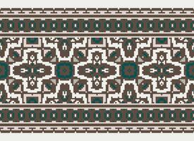 Cross Stitch Border. Embroidery Cross Stitch. Ethnic Patterns. Geometric Ethnic Indian pattern. Native Ethnic pattern.Texture Textile Fabric Clothing Knitwear print. Pixel Horizontal Seamless Vector. vector