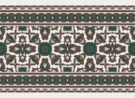 Cross Stitch Border. Embroidery Cross Stitch. Ethnic Patterns. Geometric Ethnic Indian pattern. Native Ethnic pattern.Texture Textile Fabric Clothing Knitwear print. Pixel Horizontal Seamless Vector. vector