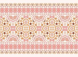 Cross Stitch Border. Embroidery Cross Stitch. Ethnic Patterns. Geometric Ethnic Indian pattern. Native Ethnic pattern.Texture Textile Fabric Clothing Knitwear print. Pixel Horizontal Seamless Vector. vector