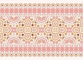 Cross Stitch Border. Embroidery Cross Stitch. Ethnic Patterns. Geometric Ethnic Indian pattern. Native Ethnic pattern.Texture Textile Fabric Clothing Knitwear print. Pixel Horizontal Seamless Vector. vector