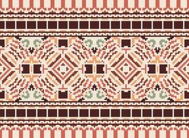 Cross Stitch Border. Embroidery Cross Stitch. Ethnic Patterns. Geometric Ethnic Indian pattern. Native Ethnic pattern.Texture Textile Fabric Clothing Knitwear print. Pixel Horizontal Seamless Vector. vector