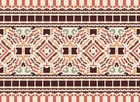 Cross Stitch Border. Embroidery Cross Stitch. Ethnic Patterns. Geometric Ethnic Indian pattern. Native Ethnic pattern.Texture Textile Fabric Clothing Knitwear print. Pixel Horizontal Seamless Vector. vector