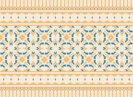Cross Stitch Border. Embroidery Cross Stitch. Ethnic Patterns. Geometric Ethnic Indian pattern. Native Ethnic pattern.Texture Textile Fabric Clothing Knitwear print. Pixel Horizontal Seamless Vector. vector