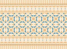 Cross Stitch Border. Embroidery Cross Stitch. Ethnic Patterns. Geometric Ethnic Indian pattern. Native Ethnic pattern.Texture Textile Fabric Clothing Knitwear print. Pixel Horizontal Seamless Vector. vector