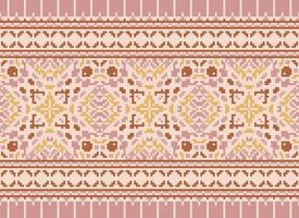Pixel Ethnic pattern vector background. seamless pattern traditional, Design for background, wallpaper, Batik, fabric, carpet, clothing, wrapping, and textile.ethnic pattern Vector illustration.