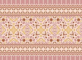 Pixel Ethnic pattern vector background. seamless pattern traditional, Design for background, wallpaper, Batik, fabric, carpet, clothing, wrapping, and textile.ethnic pattern Vector illustration.