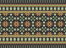A Floral pixel art pattern on grey background.geometric ethnic oriental embroidery vector illustration. pixel style, abstract background, cross stitch.design for texture, fabric, cloth, scarf, print