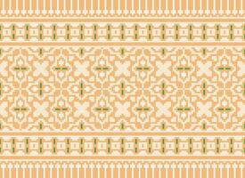Cross Stitch Border. Embroidery Cross Stitch. Ethnic Patterns. Geometric Ethnic Indian pattern. Native Ethnic pattern.Texture Textile Fabric Clothing Knitwear print. Pixel Horizontal Seamless Vector. vector