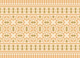 Cross Stitch Border. Embroidery Cross Stitch. Ethnic Patterns. Geometric Ethnic Indian pattern. Native Ethnic pattern.Texture Textile Fabric Clothing Knitwear print. Pixel Horizontal Seamless Vector. vector