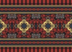 Cross Stitch pattern with Floral Designs. Traditional cross stitch needlework. Geometric Ethnic pattern, Embroidery, Textile ornamentation, fabric, Hand stitched pattern, Cultural stitching pixel art. vector