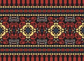 Cross Stitch pattern with Floral Designs. Traditional cross stitch needlework. Geometric Ethnic pattern, Embroidery, Textile ornamentation, fabric, Hand stitched pattern, Cultural stitching pixel art. vector