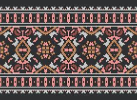 Pixel Ethnic pattern vector background. seamless pattern traditional, Design for background, wallpaper, Batik, fabric, carpet, clothing, wrapping, and textile.ethnic pattern Vector illustration.