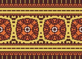 Cross Stitch Border. Embroidery Cross Stitch. Ethnic Patterns. Geometric Ethnic Indian pattern. Native Ethnic pattern.Texture Textile Fabric Clothing Knitwear print. Pixel Horizontal Seamless Vector. vector