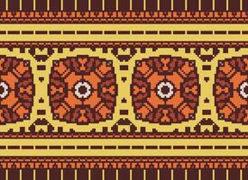 Cross Stitch Border. Embroidery Cross Stitch. Ethnic Patterns. Geometric Ethnic Indian pattern. Native Ethnic pattern.Texture Textile Fabric Clothing Knitwear print. Pixel Horizontal Seamless Vector. vector