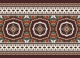 Pixel traditional ethnic pattern paisley flower Ikat background abstract Aztec African Indonesian Indian seamless pattern for fabric print cloth dress carpet curtains and sarong vector