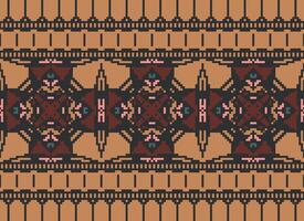 Pixel Ethnic pattern vector background. seamless pattern traditional, Design for background, wallpaper, Batik, fabric, carpet, clothing, wrapping, and textile.ethnic pattern Vector illustration.