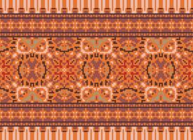 Pixel Cross Stitch pattern with Floral Designs. Traditional cross stitch needlework. Geometric Ethnic pattern, Embroidery, Textile ornamentation, fabric, Hand stitched pattern, pixel art. vector