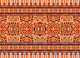 Pixel Cross Stitch pattern with Floral Designs. Traditional cross stitch needlework. Geometric Ethnic pattern, Embroidery, Textile ornamentation, fabric, Hand stitched pattern, pixel art. vector