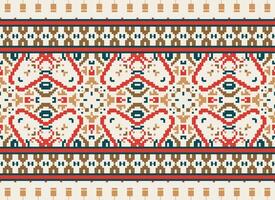 flower embroidery on brown background. ikat and cross stitch geometric seamless pattern ethnic oriental traditional. Aztec style illustration design for carpet, wallpaper, clothing, wrapping, batik. vector