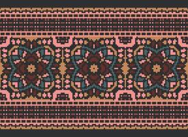 Pixel Ethnic pattern vector background. seamless pattern traditional, Design for background, wallpaper, Batik, fabric, carpet, clothing, wrapping, and textile.ethnic pattern Vector illustration.