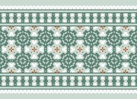 A Floral pixel art pattern on grey background.geometric ethnic oriental embroidery vector illustration. pixel style, abstract background, cross stitch.design for texture, fabric, cloth, scarf, print