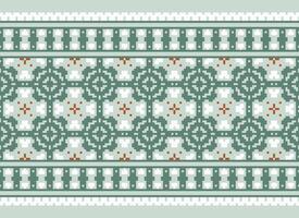 A Floral pixel art pattern on grey background.geometric ethnic oriental embroidery vector illustration. pixel style, abstract background, cross stitch.design for texture, fabric, cloth, scarf, print