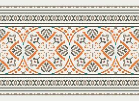 flower embroidery on brown background. ikat and cross stitch geometric seamless pattern ethnic oriental traditional. Aztec style illustration design for carpet, wallpaper, clothing, wrapping, batik. vector