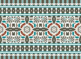 Pixel Embroidery ethnic pattern, Vector Geometric ornate background, Cross stitch retro zigzag style, pattern knitting continuous, Design for textile, fabric, ceramic, digital print