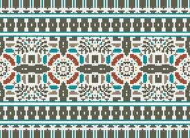 Pixel Embroidery ethnic pattern, Vector Geometric ornate background, Cross stitch retro zigzag style, pattern knitting continuous, Design for textile, fabric, ceramic, digital print