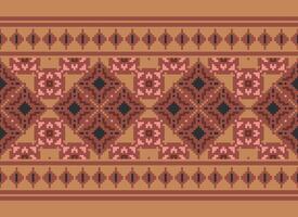 Pixel Cross Stitch pattern with Floral Designs. Traditional cross stitch needlework. Geometric Ethnic pattern, Embroidery, Textile ornamentation, fabric, Hand stitched pattern, pixel art. vector
