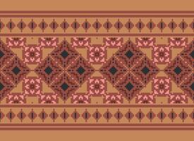 píxel cruzar puntada modelo con floral diseños tradicional cruzar puntada costura. geométrico étnico patrón, bordado, textil ornamentación, tela, mano cosido patrón, píxel Arte. vector