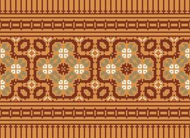 Cross Stitch pattern with Floral Designs. Traditional cross stitch needlework. Geometric Ethnic pattern, Embroidery, Textile ornamentation, fabric, Hand stitched pattern, Cultural stitching pixel art. vector