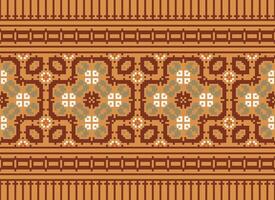 Cross Stitch pattern with Floral Designs. Traditional cross stitch needlework. Geometric Ethnic pattern, Embroidery, Textile ornamentation, fabric, Hand stitched pattern, Cultural stitching pixel art. vector