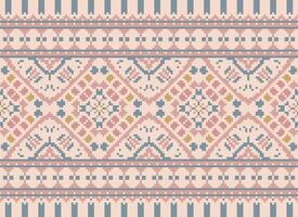 Cross Stitch Embroidery. Ethnic Patterns. Native Style. Traditional Design for texture, textile, fabric, clothing, Knitwear, print. Geometric Pixel Horizontal Seamless Vector. vector